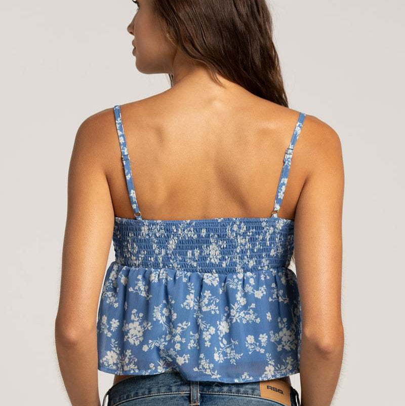 Retag Thrift Store Slim-Fit Floral Camisole Crop Top – Sleeveless, Blue